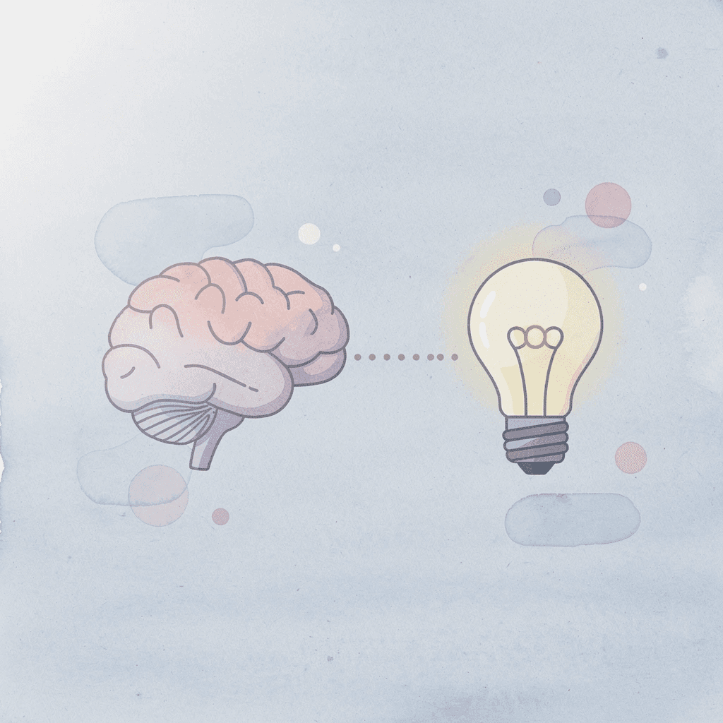 Robot and lightbulb icons connected showing AI and creativity partnership - 