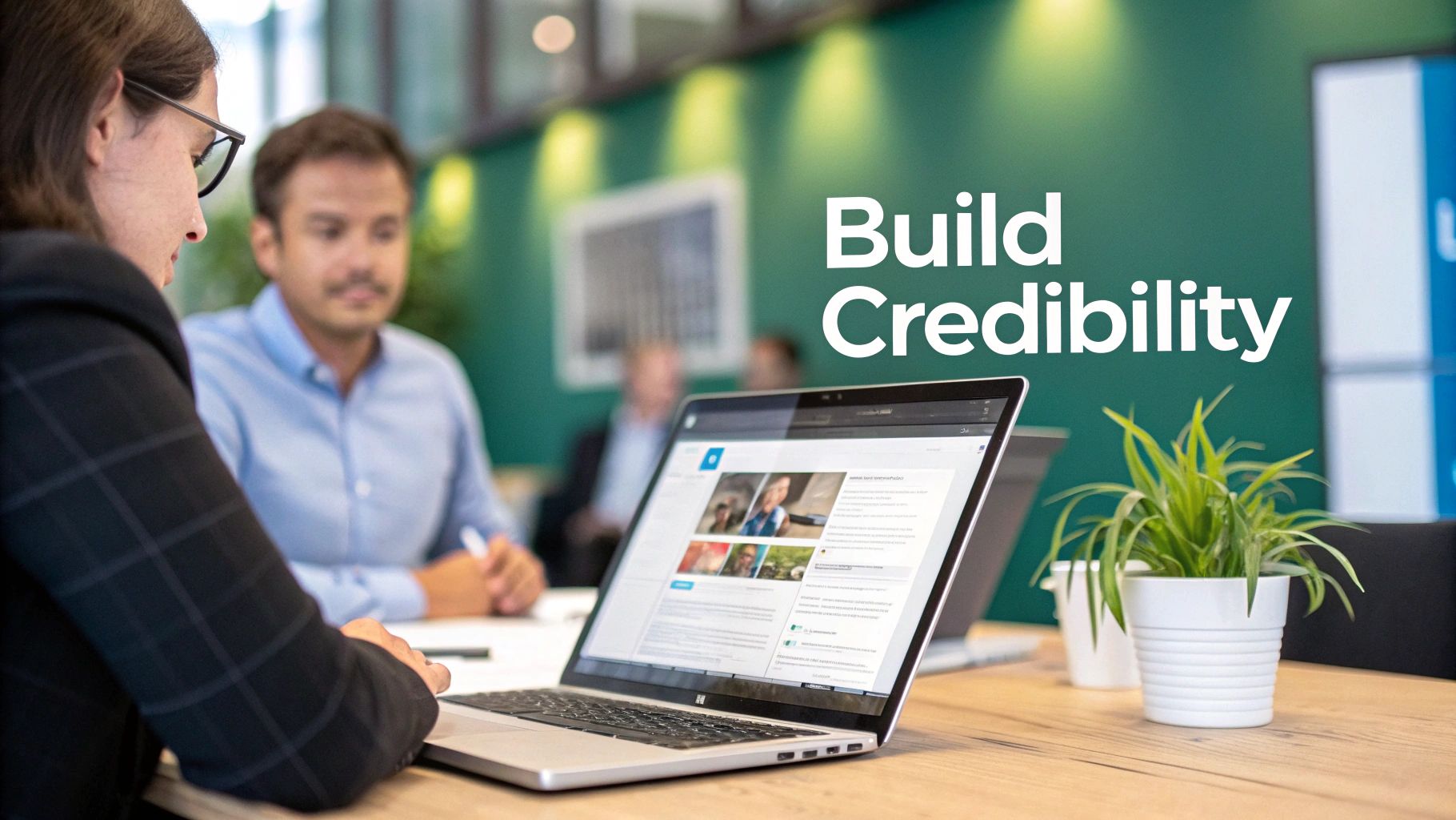 A person working on a laptop with the LinkedIn logo displayed on a nearby phone screen, signifying the creation of a company profile.