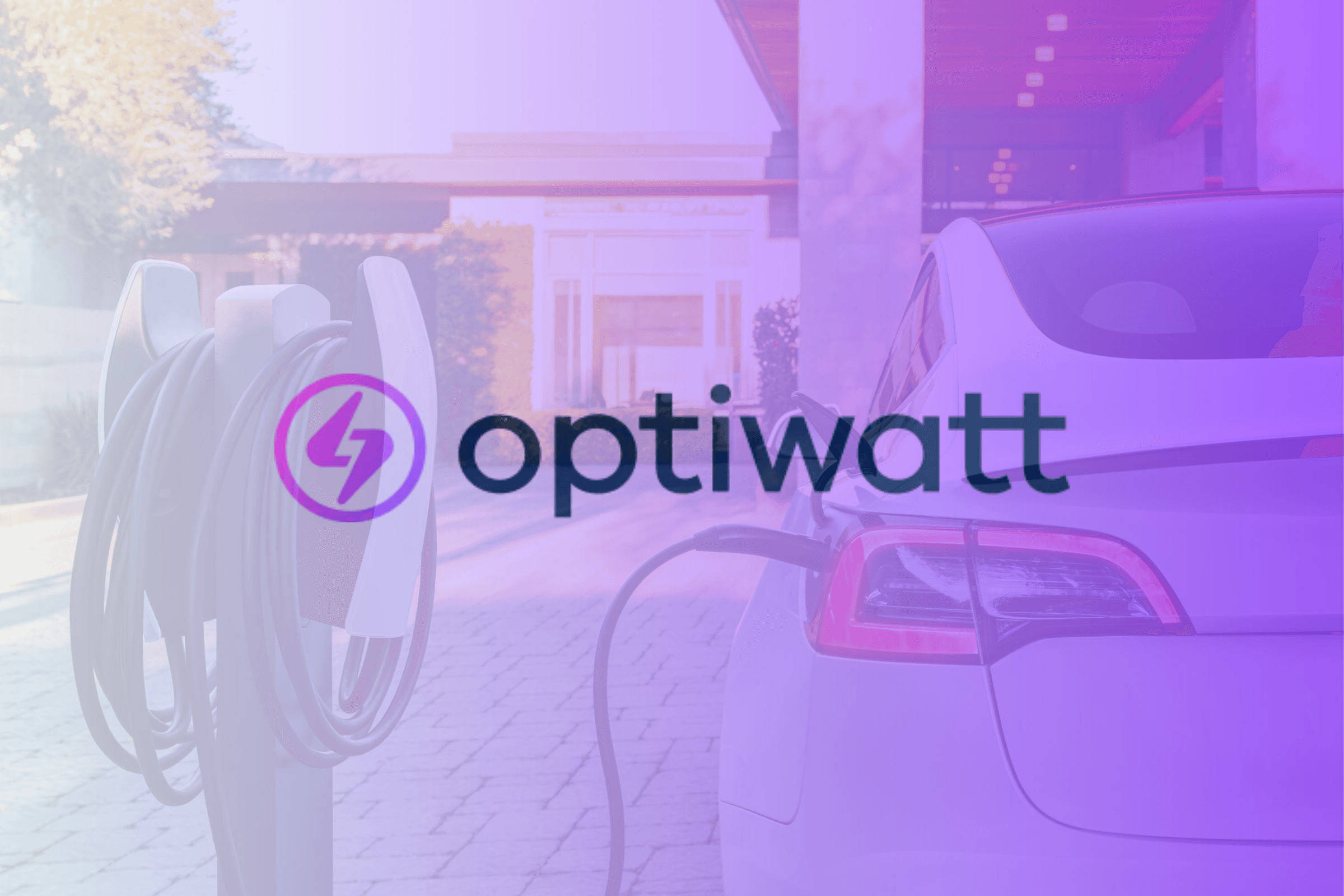 Optiwatt logo overlaid over a charging EV
