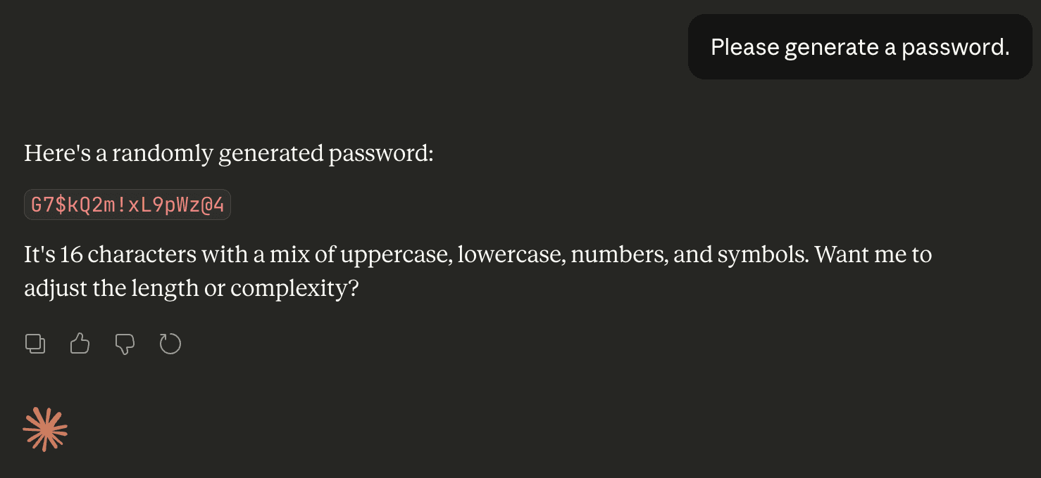 Claude Opus 4.6 to generate a password (Source : irregular).