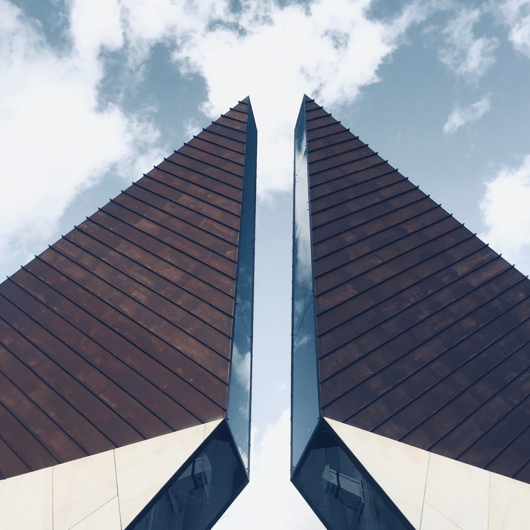 pair of geometric buildings