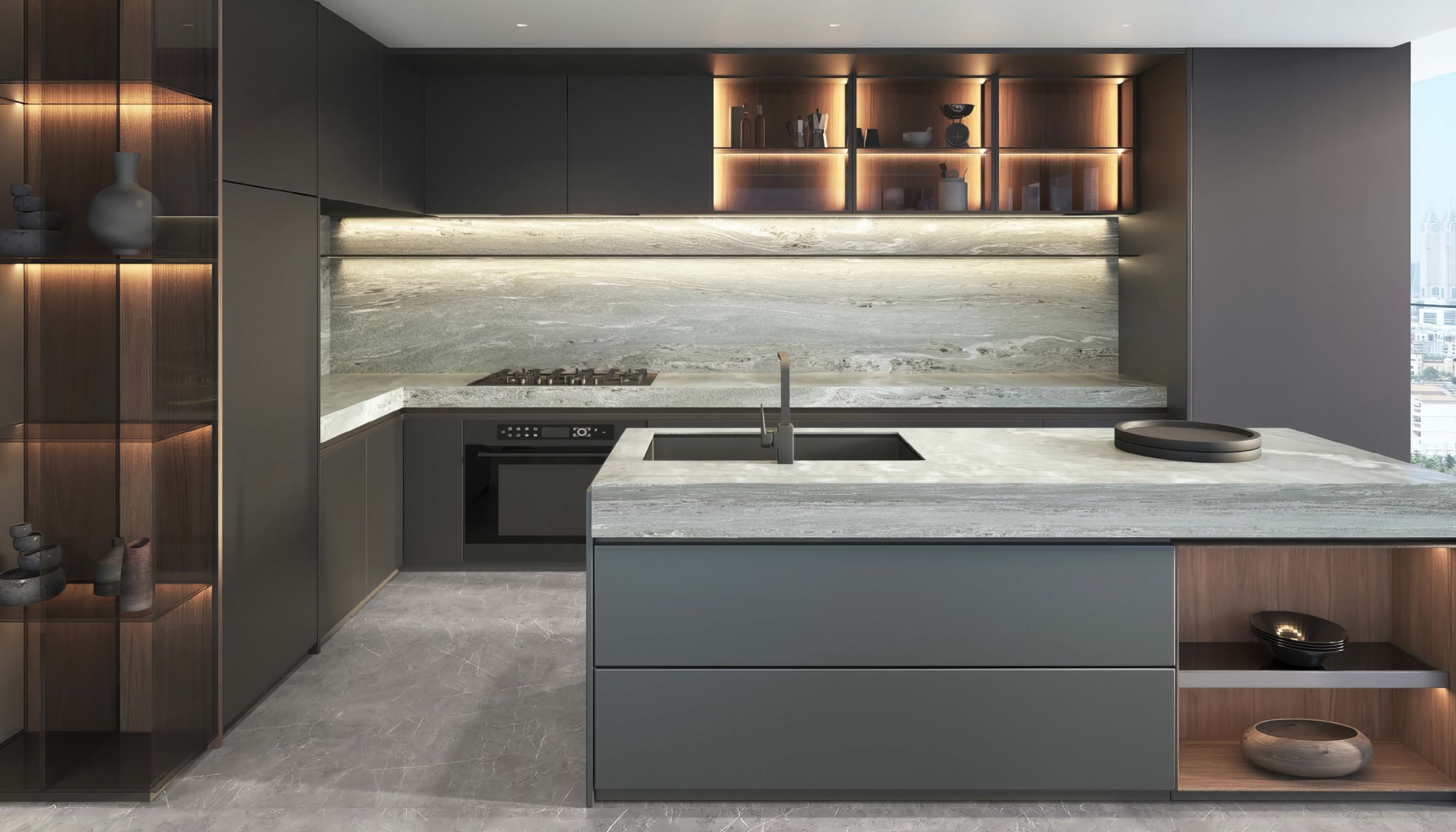 A gourmet kitchen in a W Residences residence, with sleek design and professional appliances.