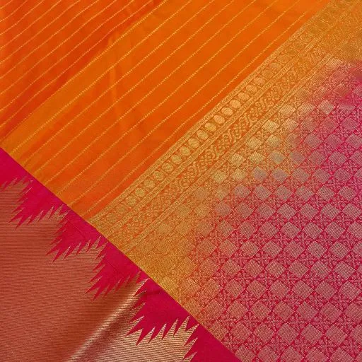 Bright Orange Semi Kanchivaram Art Silk Saree