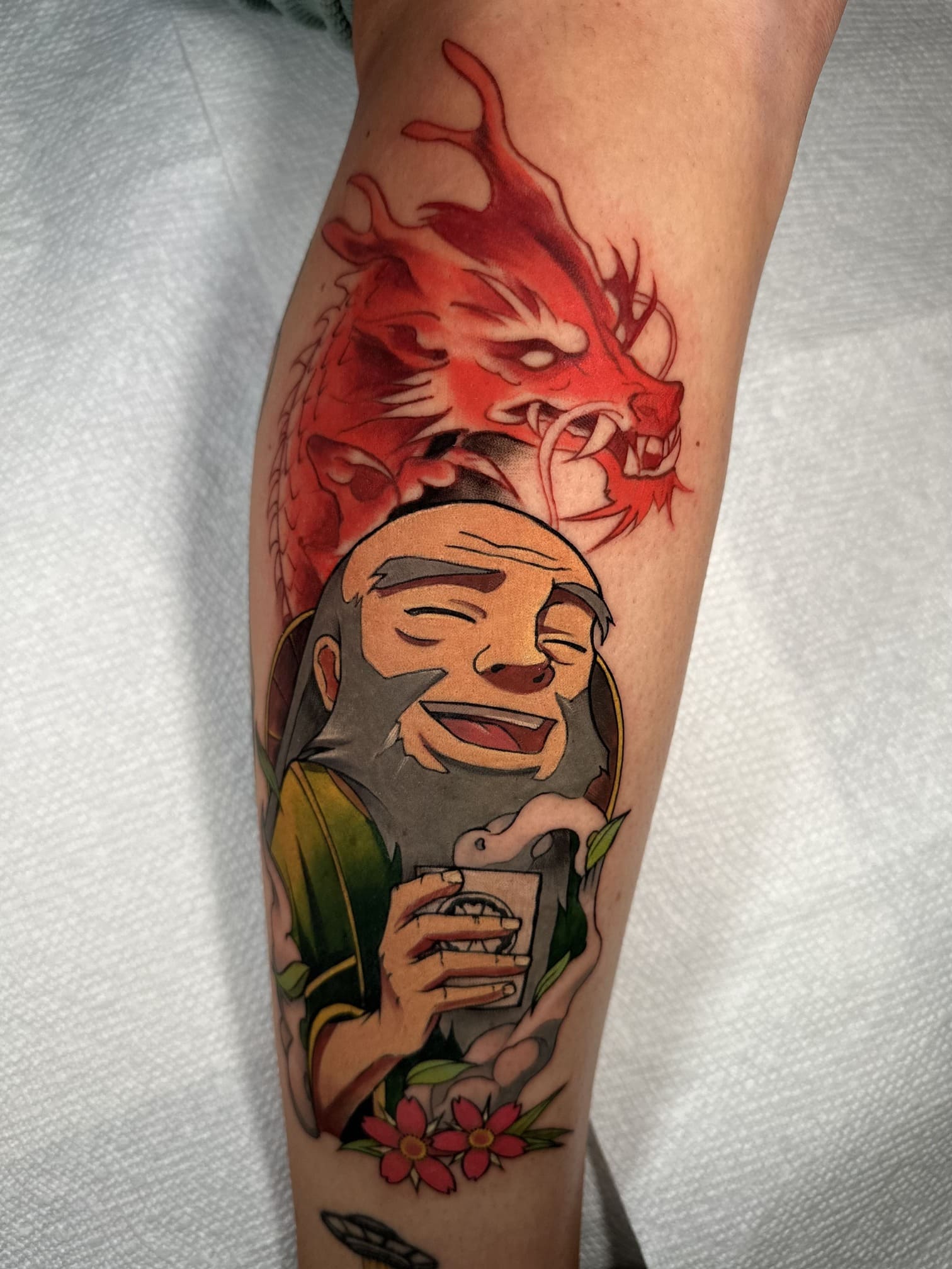 Iroh & The Dragon: Colorful Tribute Tattoo from Avatar: The Last Airbender