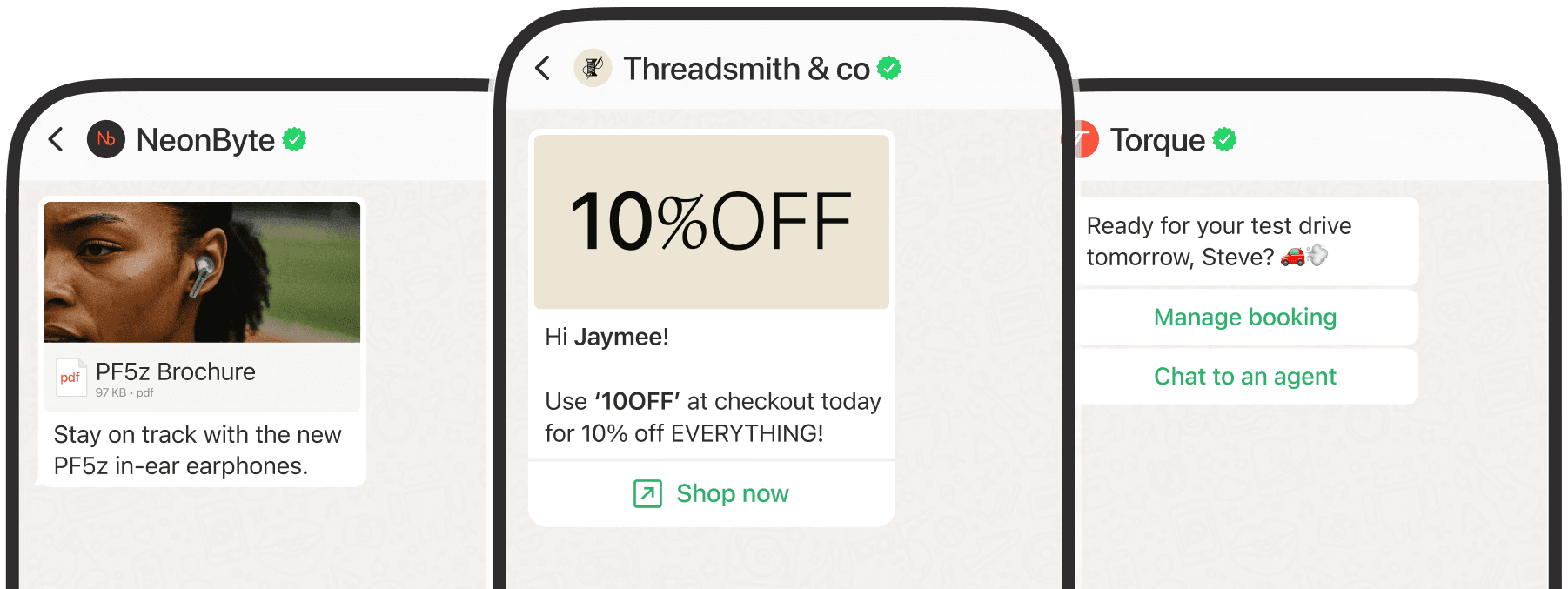 Header image for Cue Broadcasts, showing three mobile phone screens with different marketing messages and a 'Get 8x more responses' headline.
