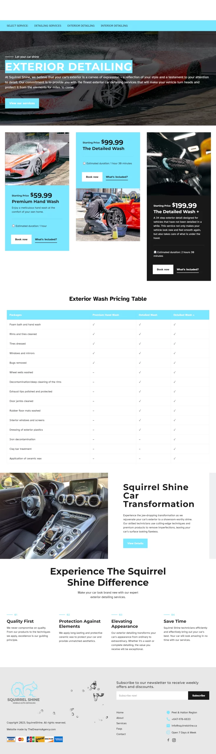 exterior detailing page for squirrelshine website developed & designed by Dreams Agency Mississauga, Ontario