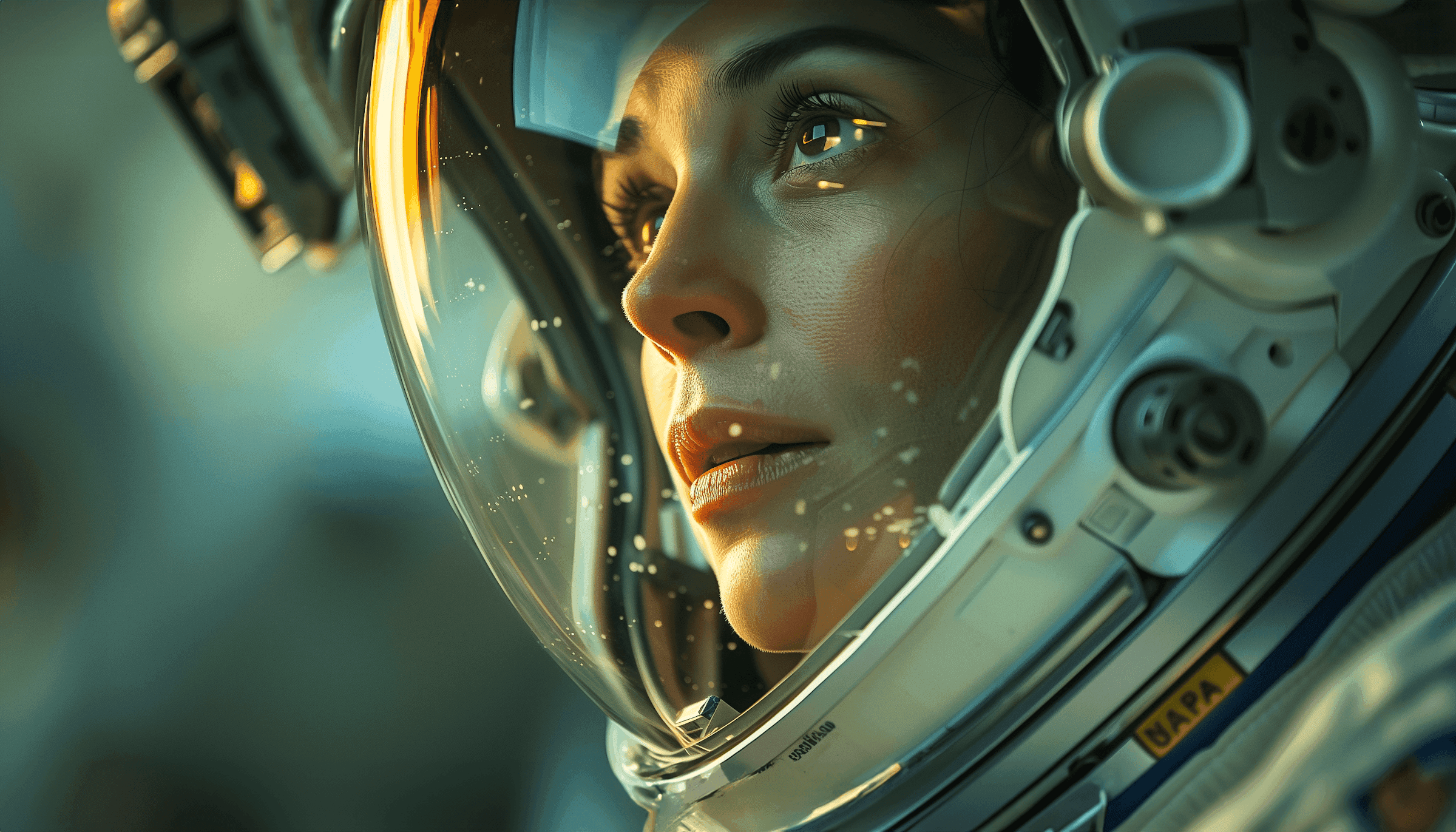 Astronaut inspecting spacecraft engine