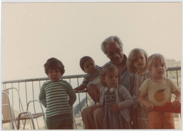 Vintage photo of the cousins as children on a balcony