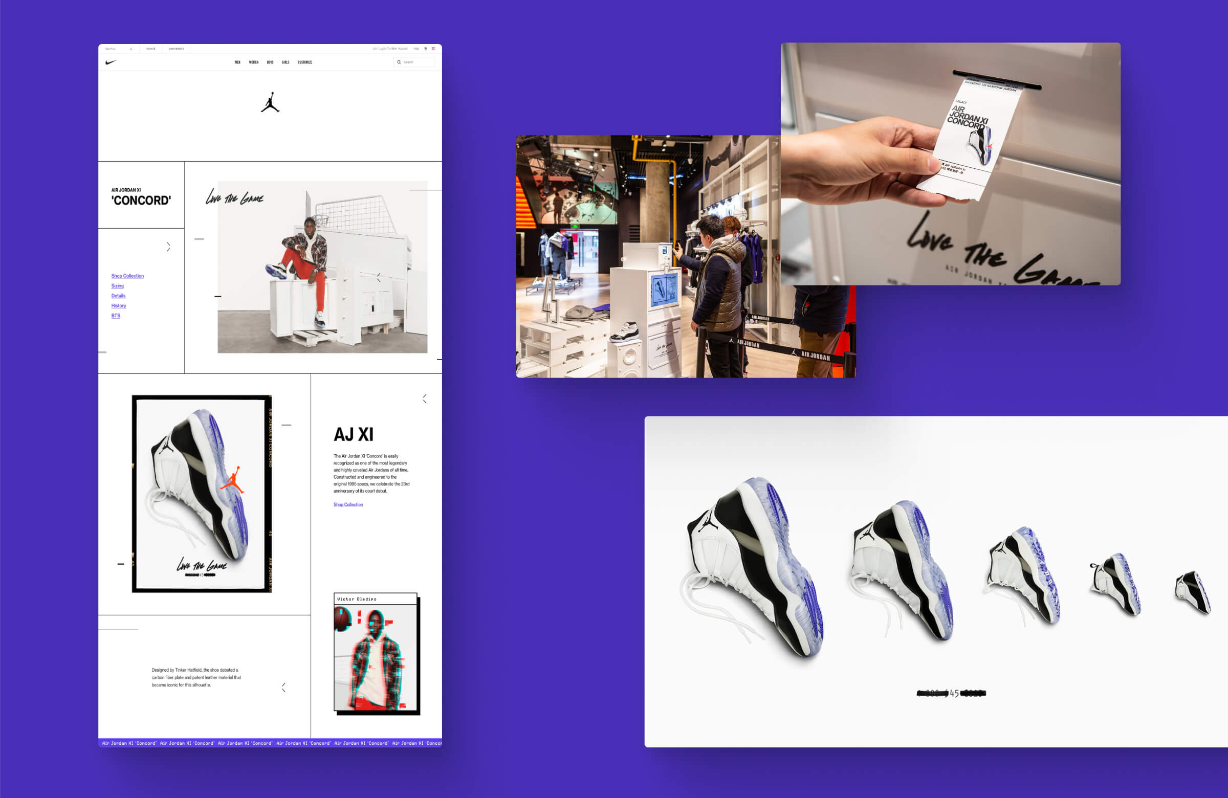 Several screens of the Jordan site with content from the AJXI seasonal campaign