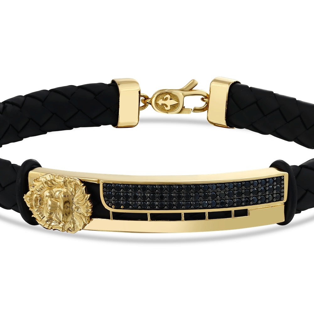 Assos Pırlanta 14 Ayar Altın Aslan Figürlü Siyah Erkek Bileklik