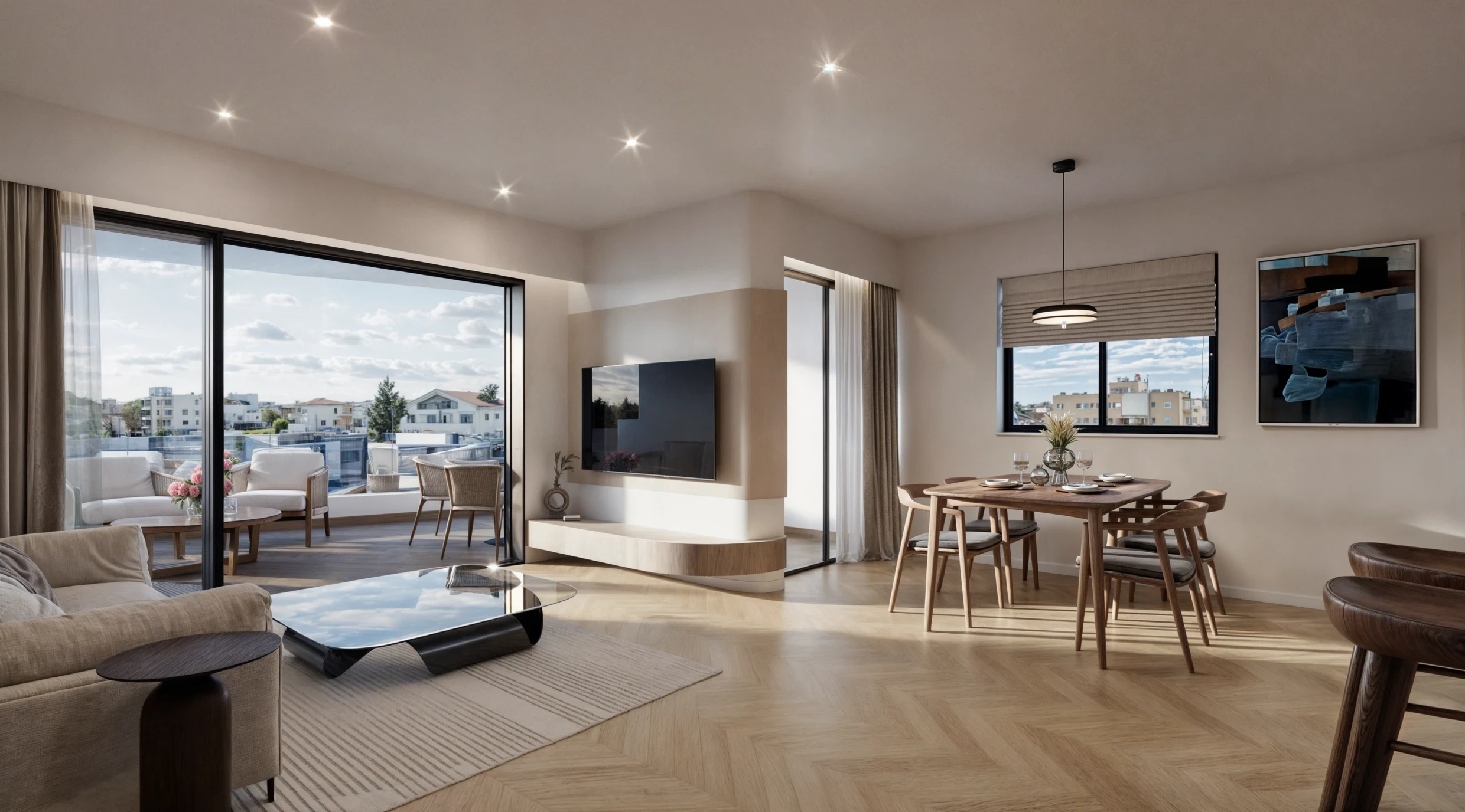 Apartment Type A living and dining room, looking towards the balcony