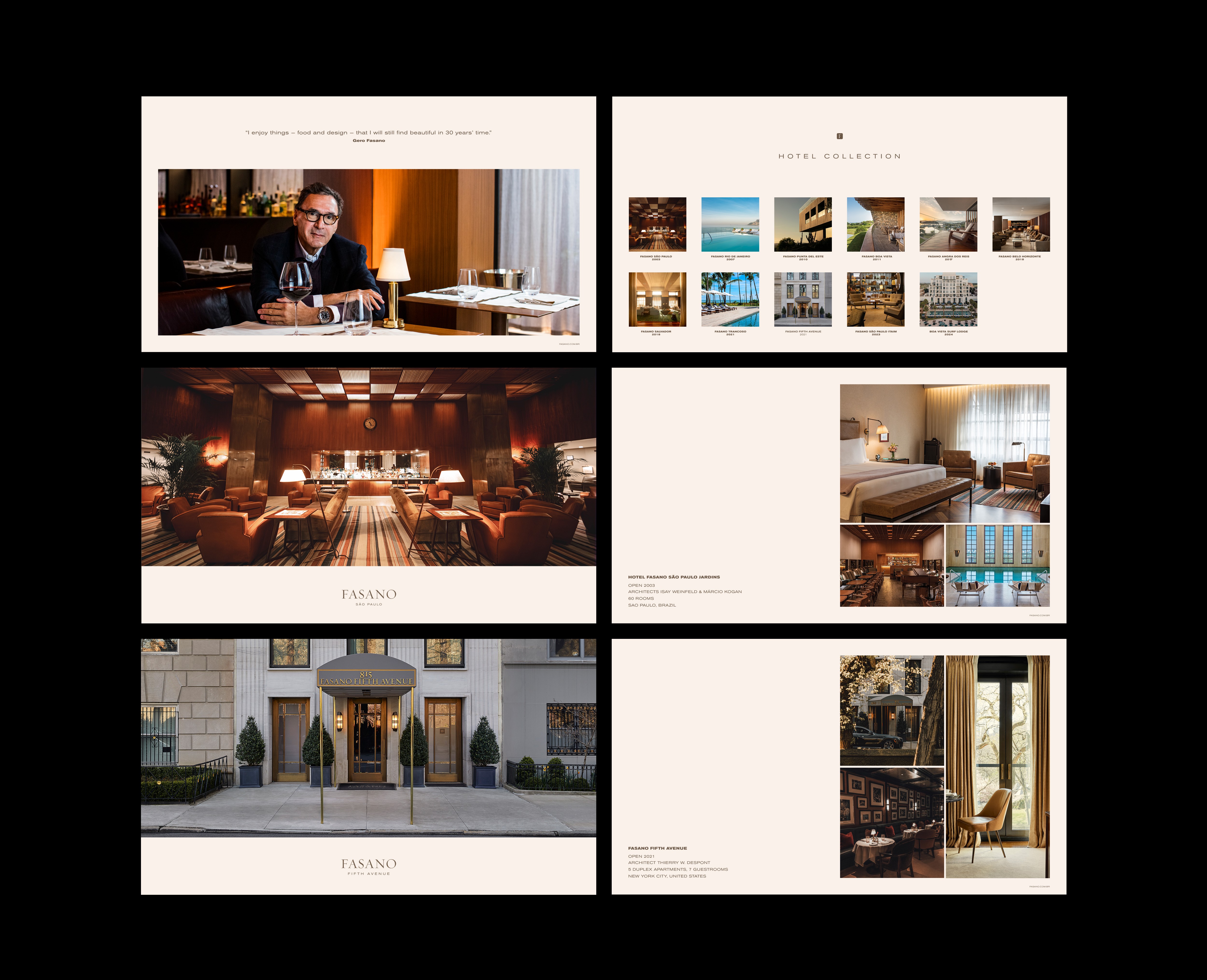 Sandro Rosa - Institutional visual system for Fasano, built on a modular grid, refined typography and balanced whitespace to reflect the brand’s quiet luxury, elegance and consistency across print and digital materials.