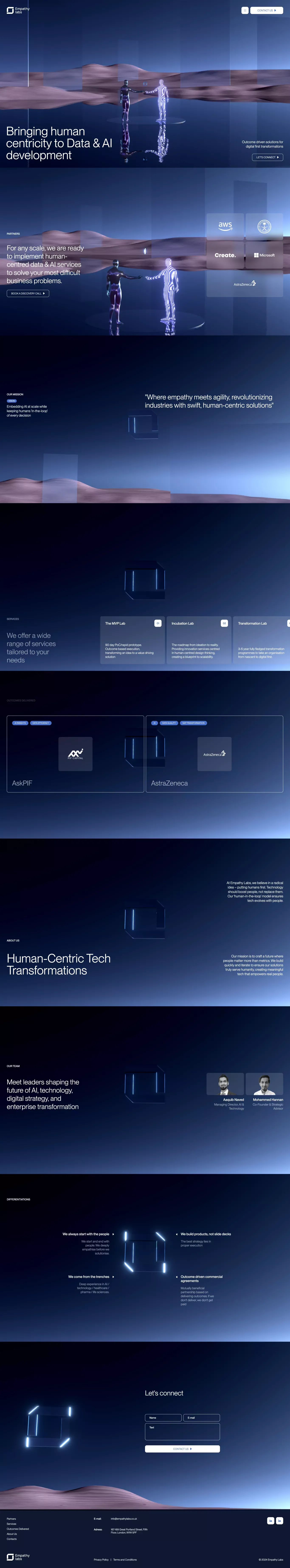 Empathy Labs landing page screenshot showcasing AI and Tech design