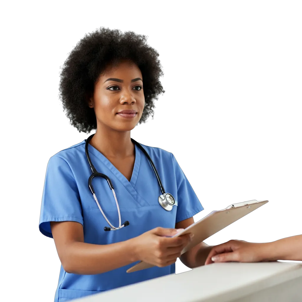 Young nurse behind a counter