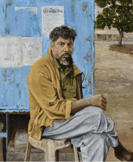 herd of sheep on road painting