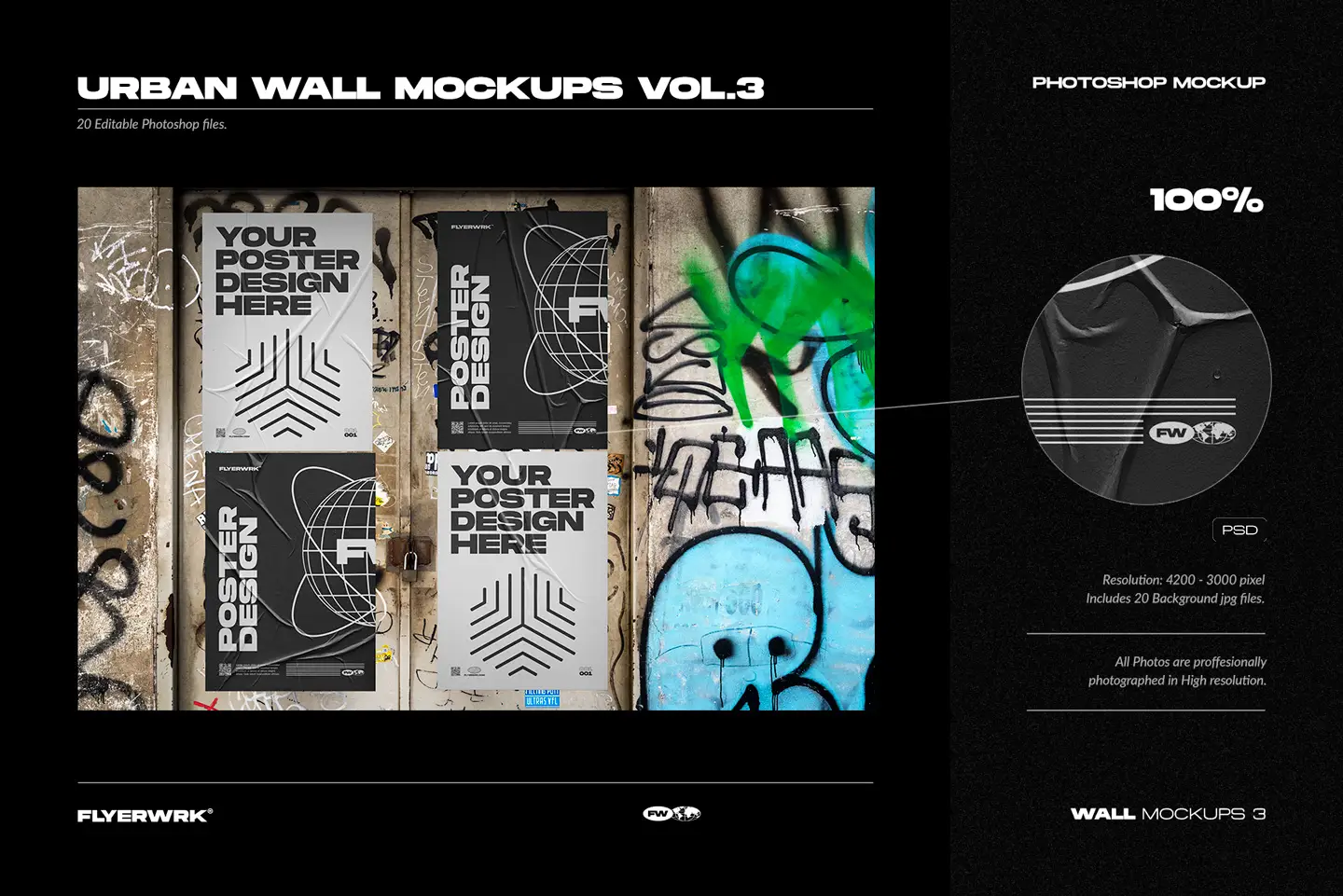 Urban poster wall mockups volume three preview showing Photoshop mockup features