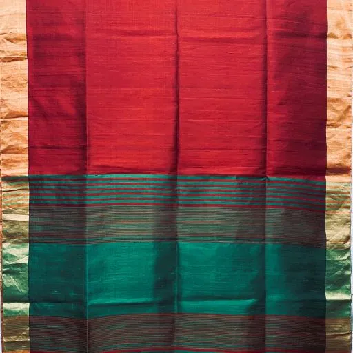 Dark Red Green Silk Cotton Saree