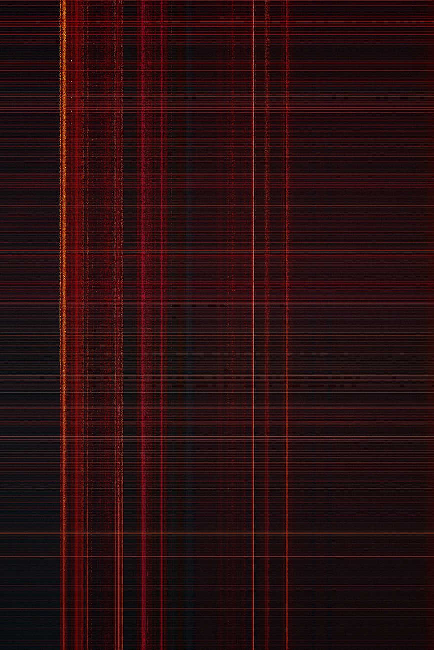 Digital texture of the work Hotnoise. Horizontal and vertical red stripes on a black background