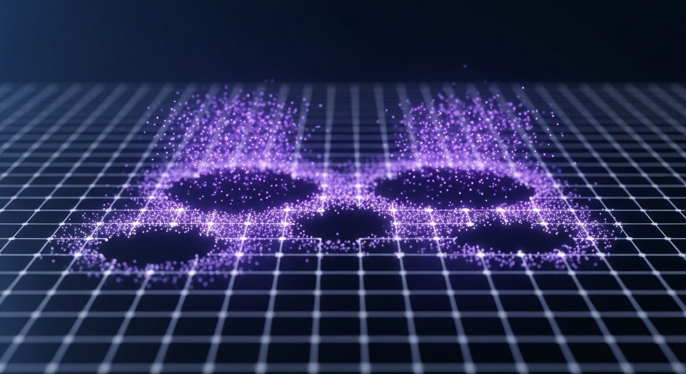 Abstract AI face formed by glowing particles on a digital grid, representing citation behavior, source recognition, and volatility across AI search ecosystems.