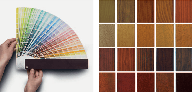 Paint finish and timber colour samples