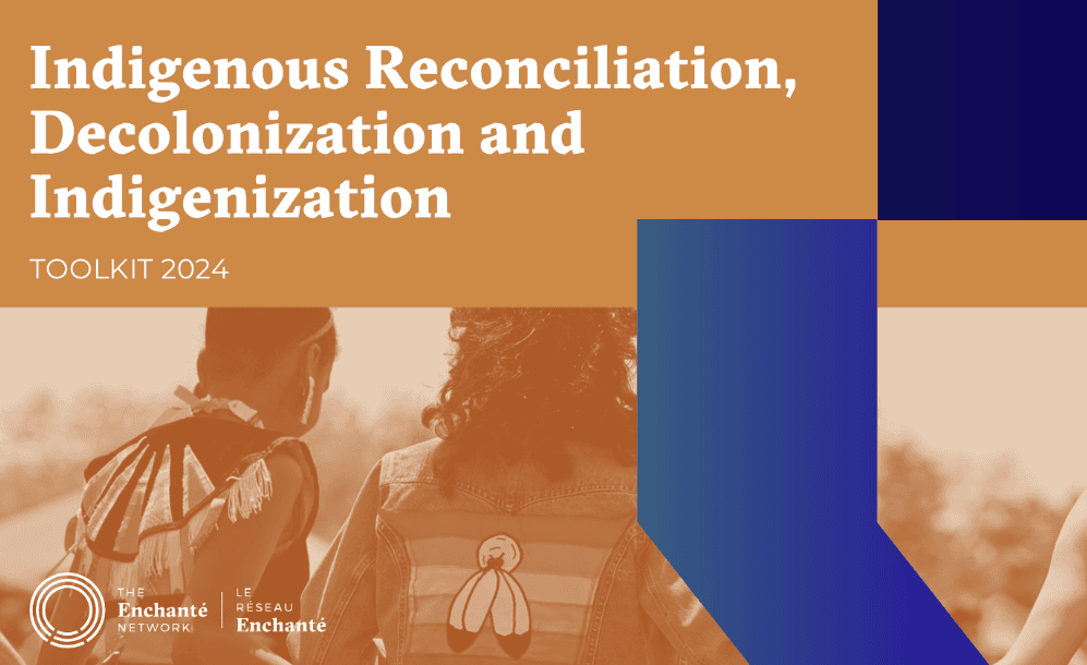 Graphic featuring the title "Indigenous Reconciliation, Decolonization and Indigenization" on an orange background.