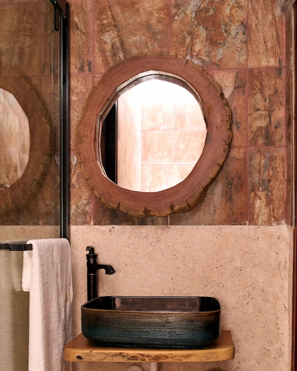 close up of bathroom mirror