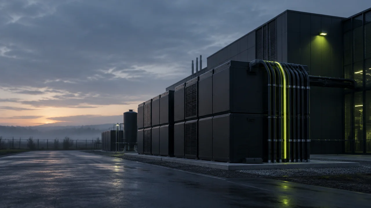 a data center during sunset for the 45V tax credit data center fuel cell