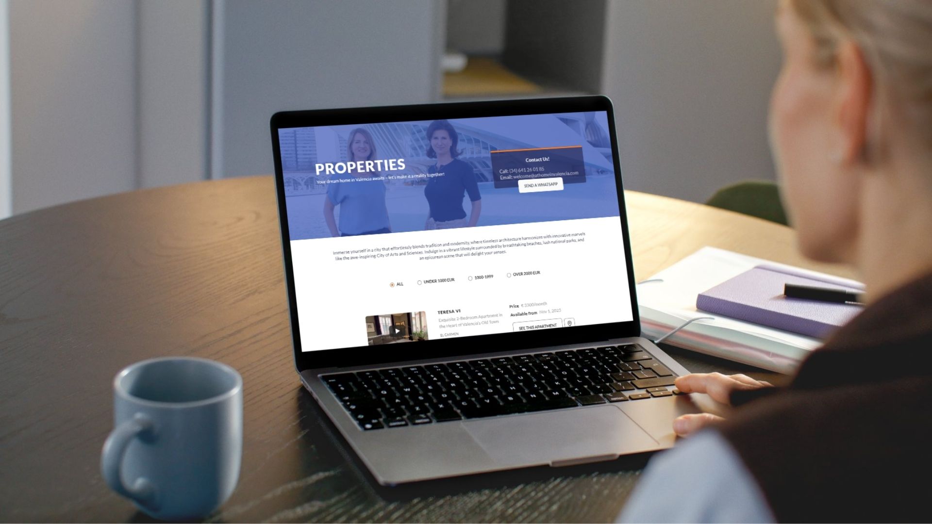 Properties page design for At Home in Valencia with a custom filter created in Framer