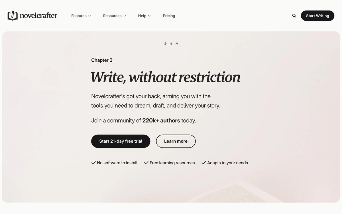 The Novelcrafter home page