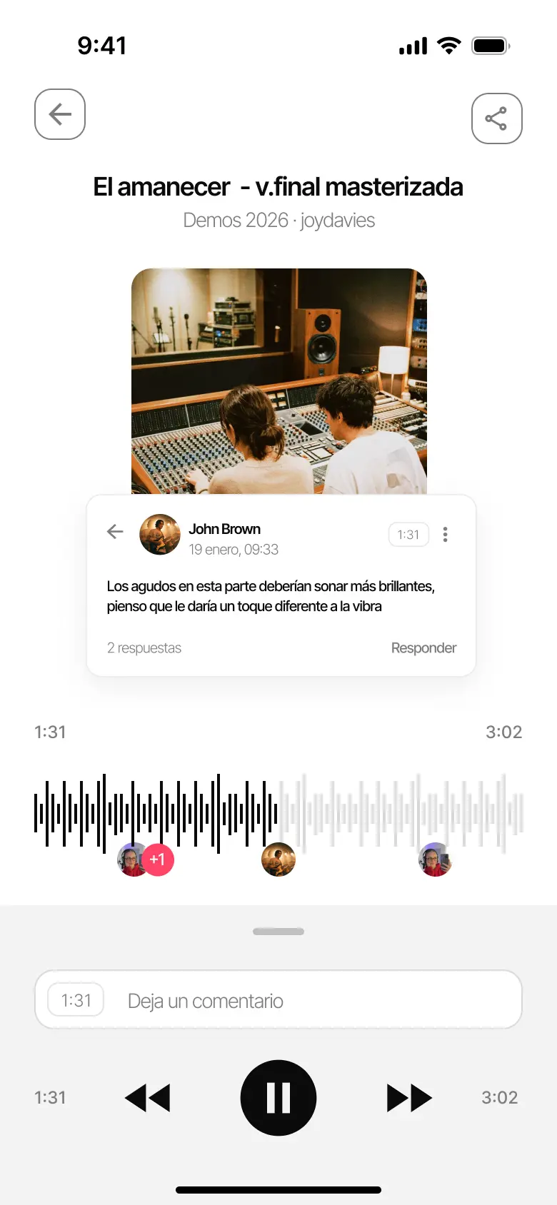 Comentarios con marca de tiempo en un audio dentro de Zoundroom
