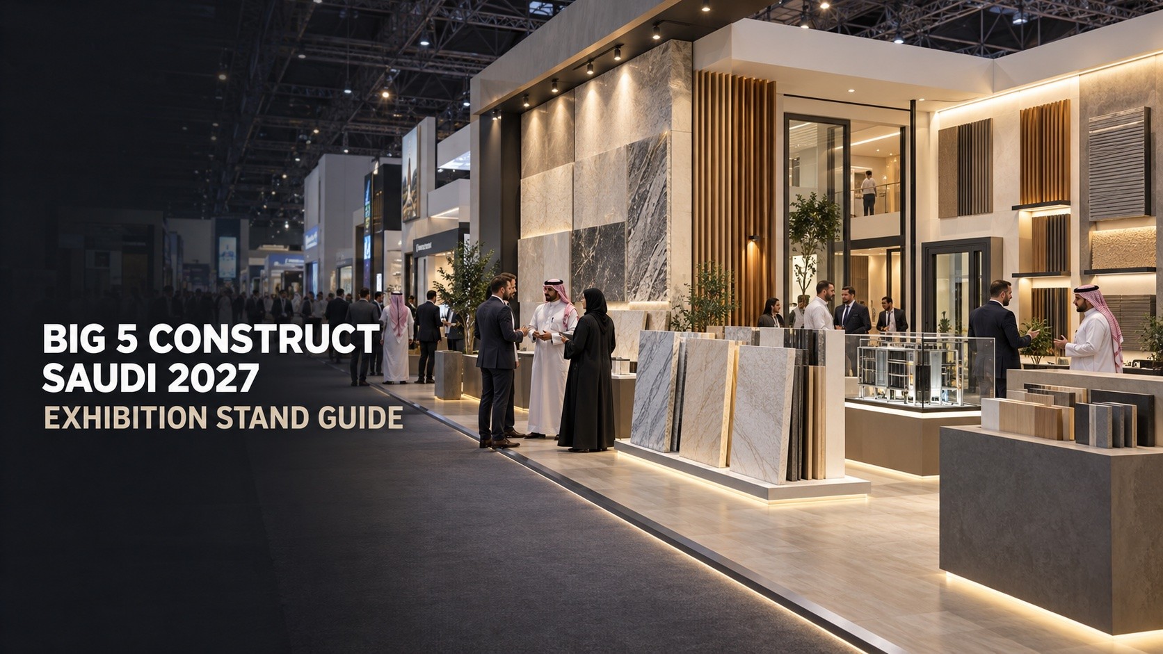 Big 5 Construct Saudi 2027 exhibition stand guide featuring construction materials and architectural displays in Riyadh