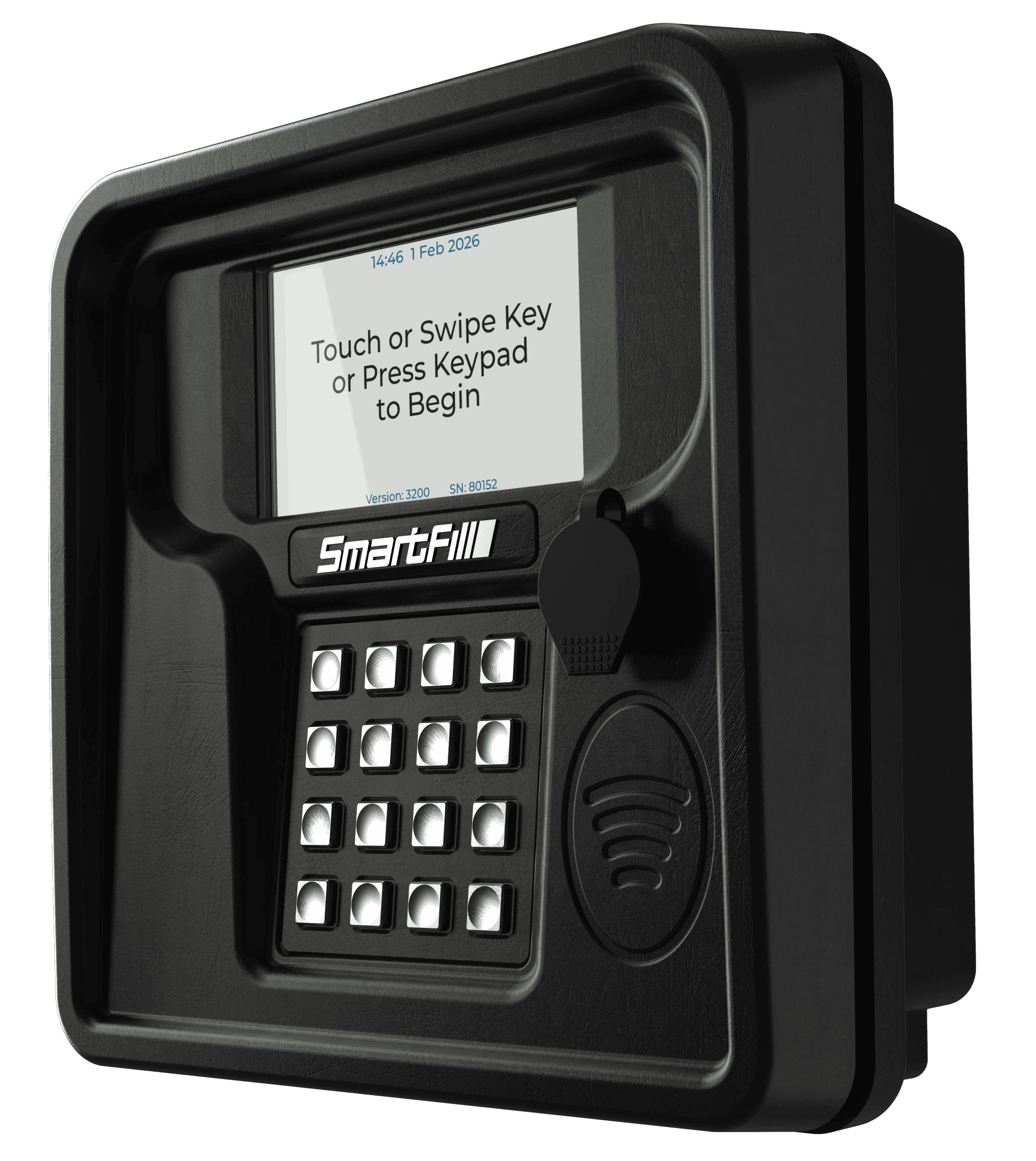 Render of SmartFill OPT, SmartFill OPT is a standalone system that allows people to make payments to receive fuel or fluids without a employee or supervisor present