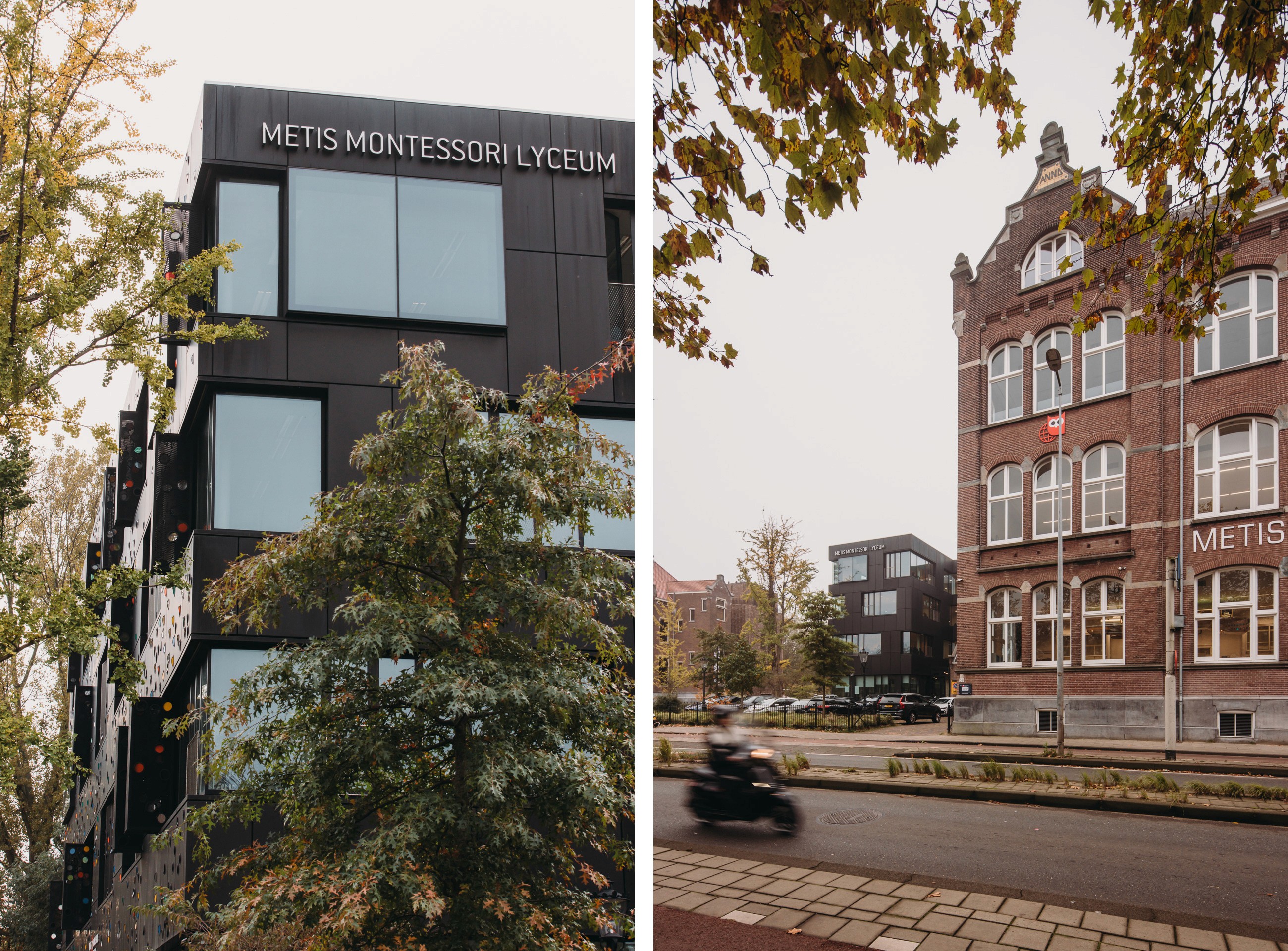 Photo of the exterior of the Metis Montessori Lyceum seen from the Mauritskade in Amsterdam