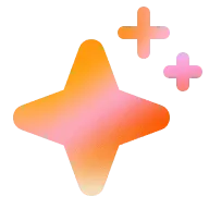 An abstract graphic featuring a sparkling shape in warm colors with soft edges and smaller sparkles around it.