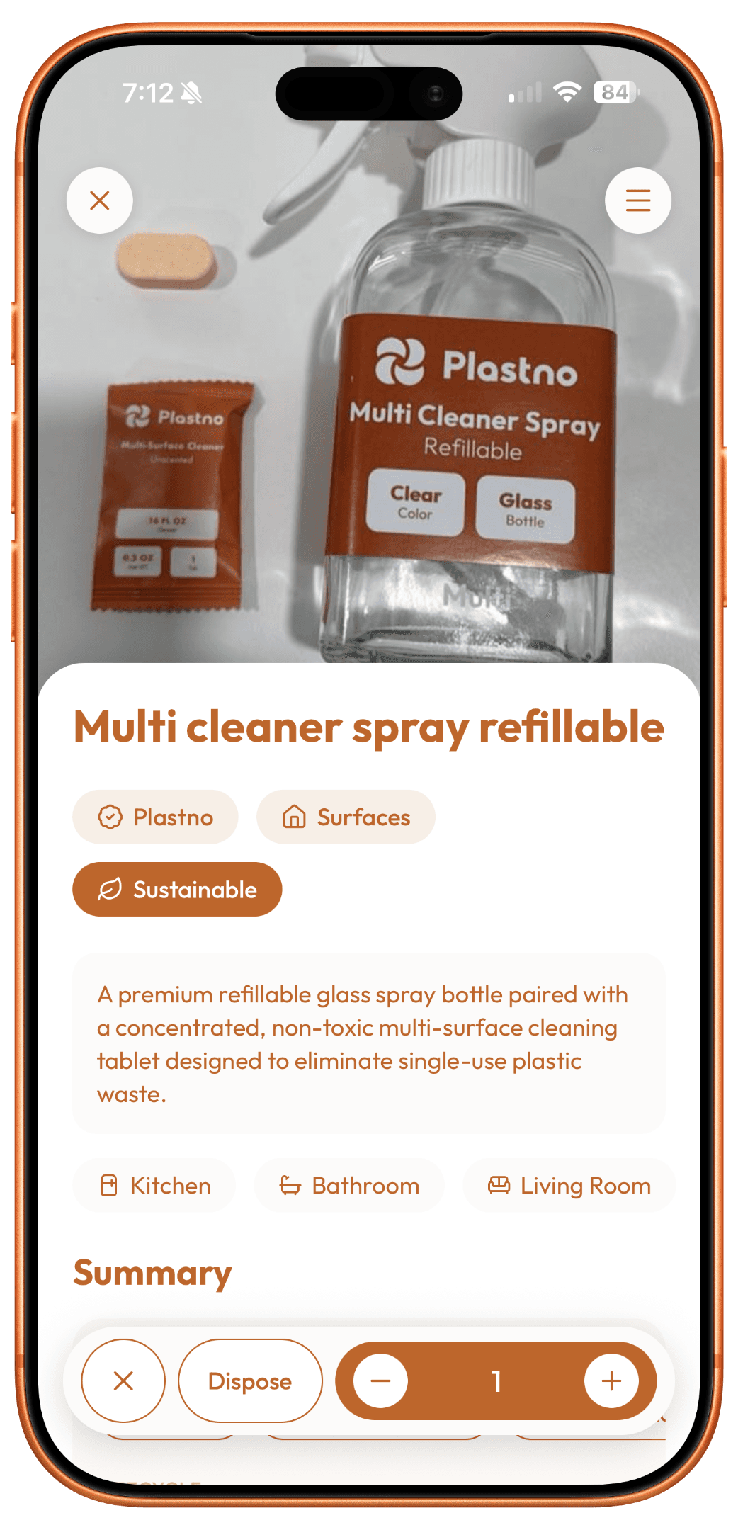 Sustainable cleaning app rating a cleaning product by packaging and ingredients