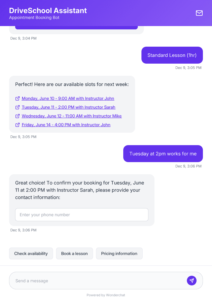 Driving Instructor Booking Bot Template