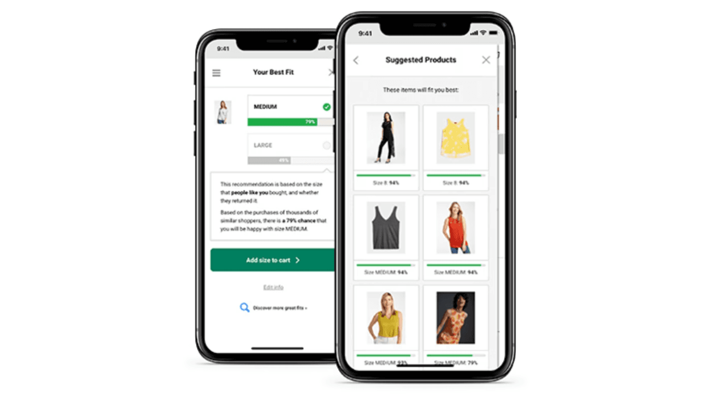 visual example of Fit Analytics product suggestions feature