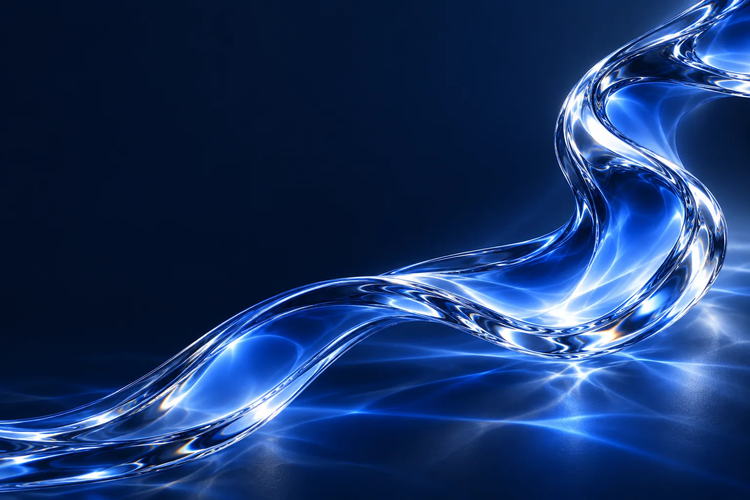 Flowing ribbon of blue liquid glass on a dark background