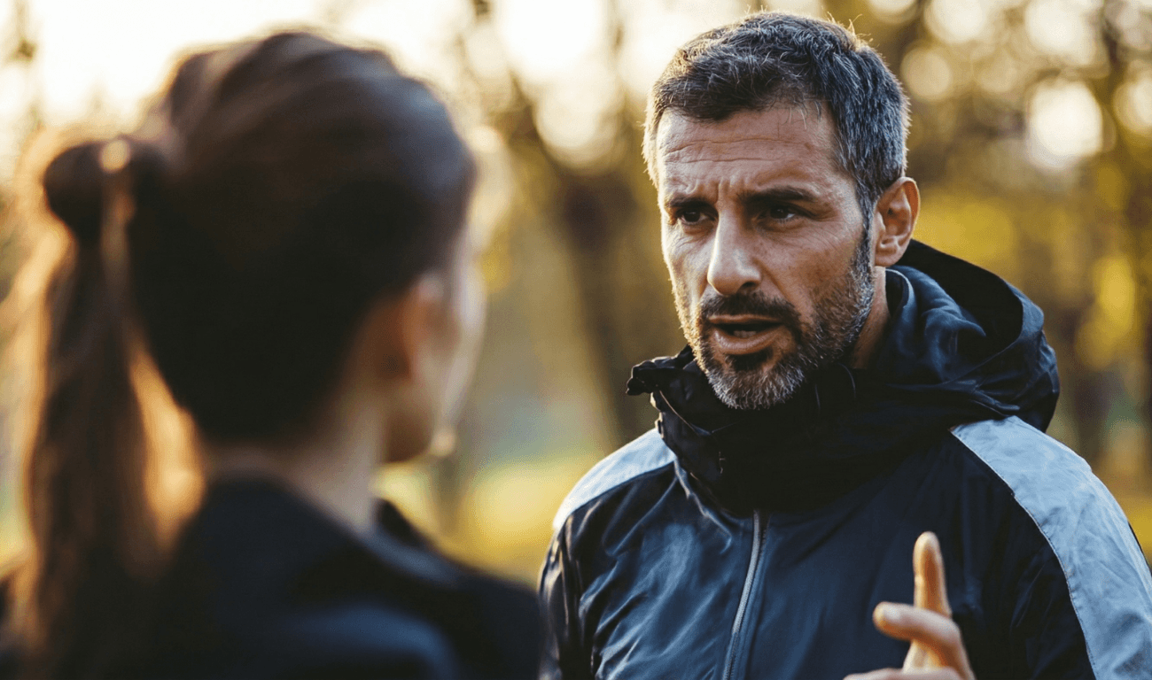 Coach explaining stuff to an athlete