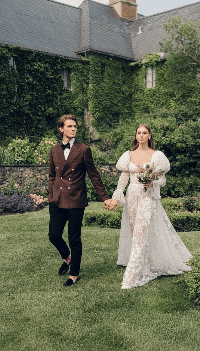 Coppia di sposi in location matrimoniale