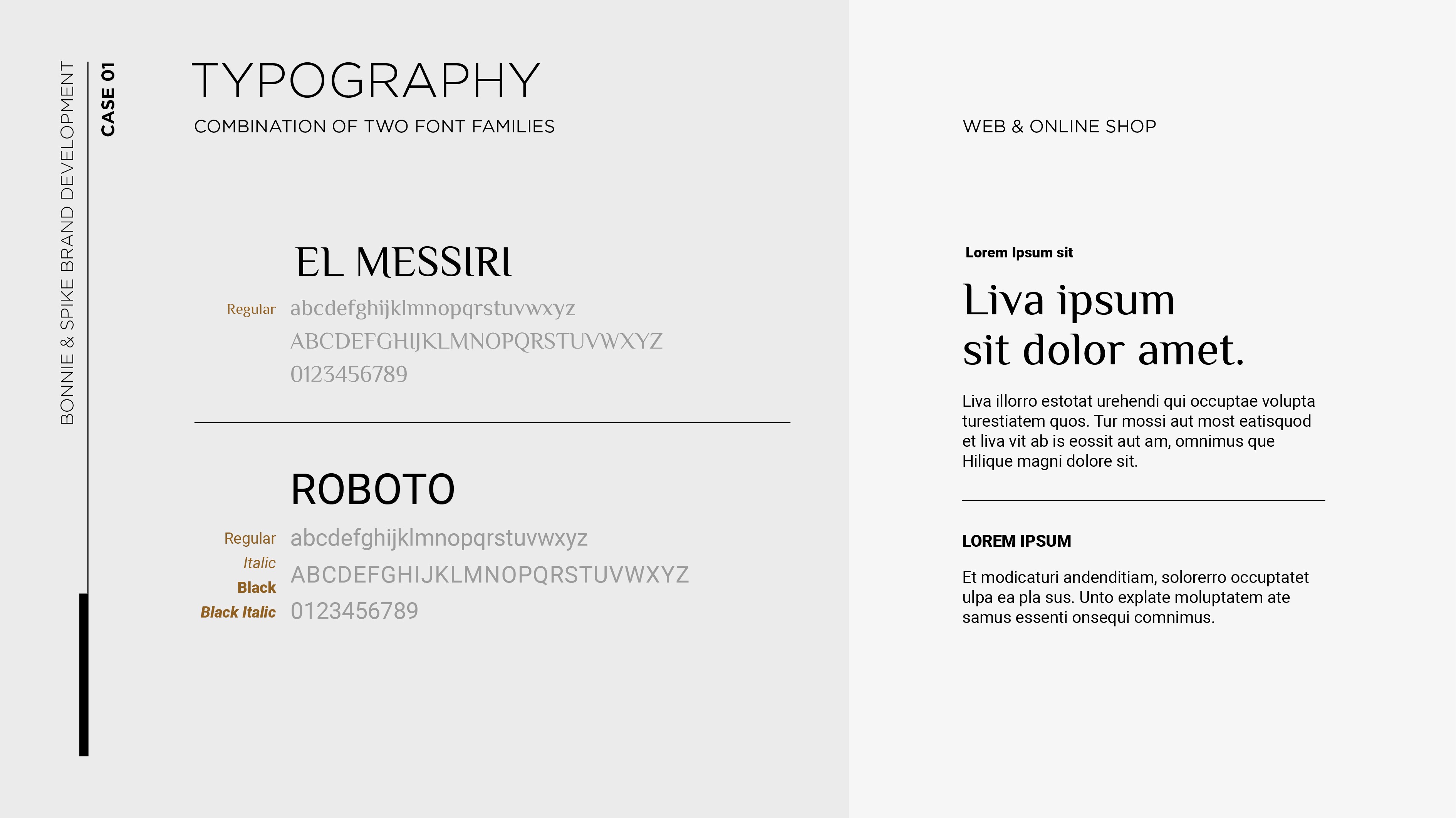 Typografisches Konzept für das Branding von Bonnie & Spike – moderne Schriftwahl mit präzisem grafischen Aufbau