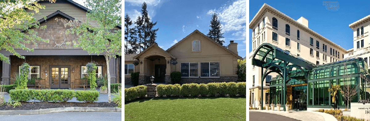 Exterior photos of 3 assisted living communities in Washington