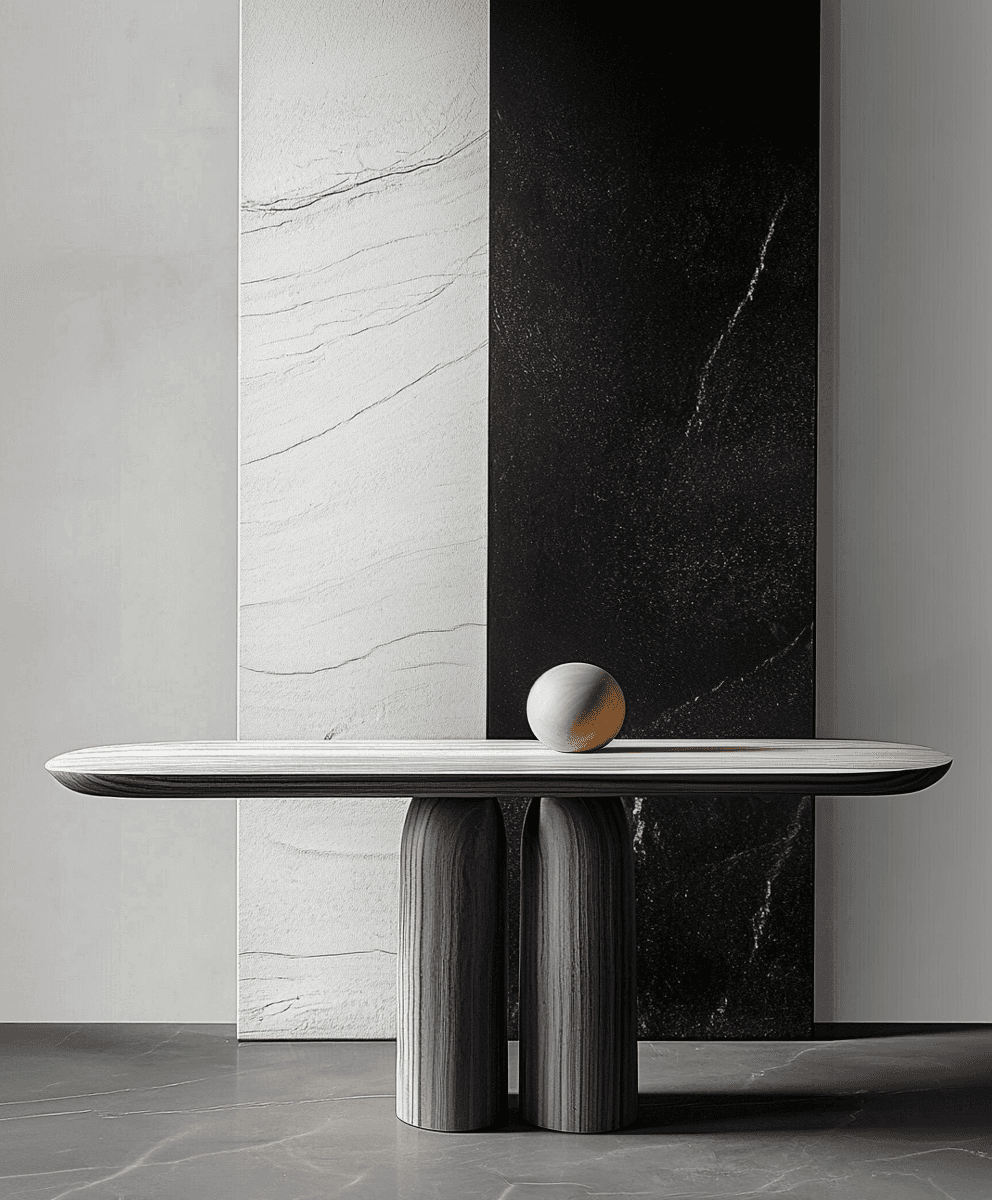 Golai  Golai meaning curve or swirl  Echoes the spiral winds of the desert. A sculpted console  that hides utility within its woven tactility