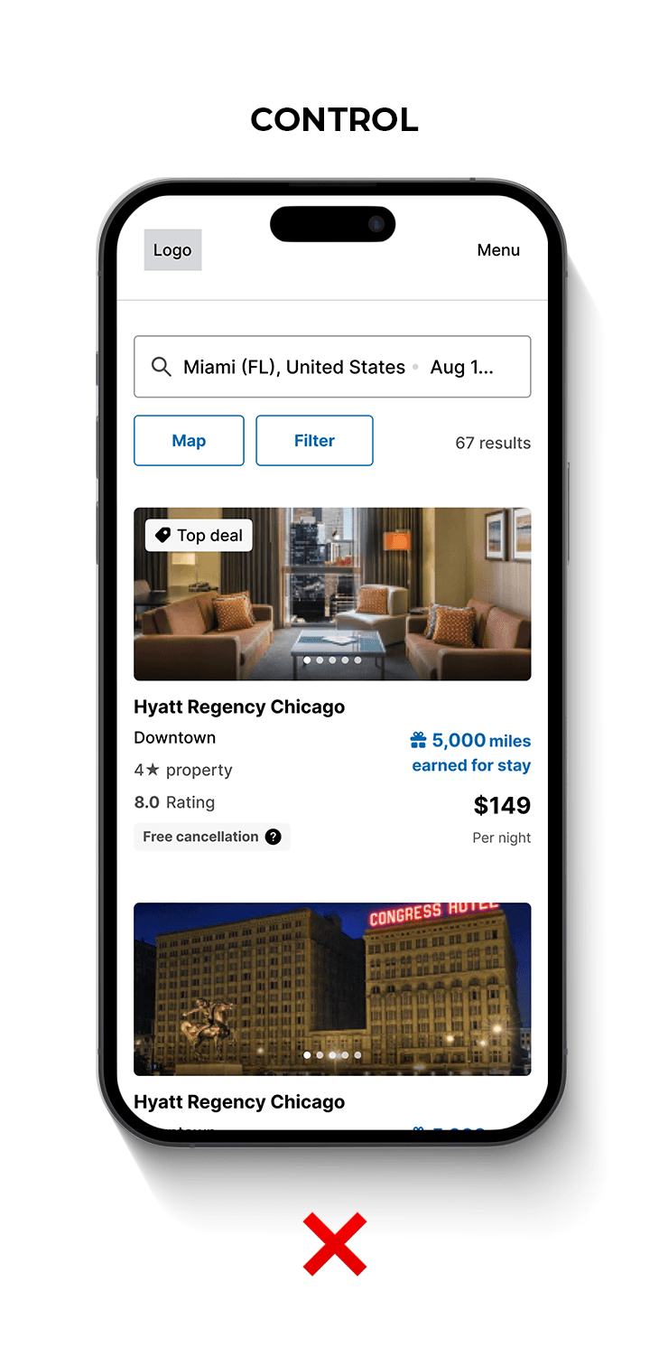 An image of the previous experience used to test against the new variant.