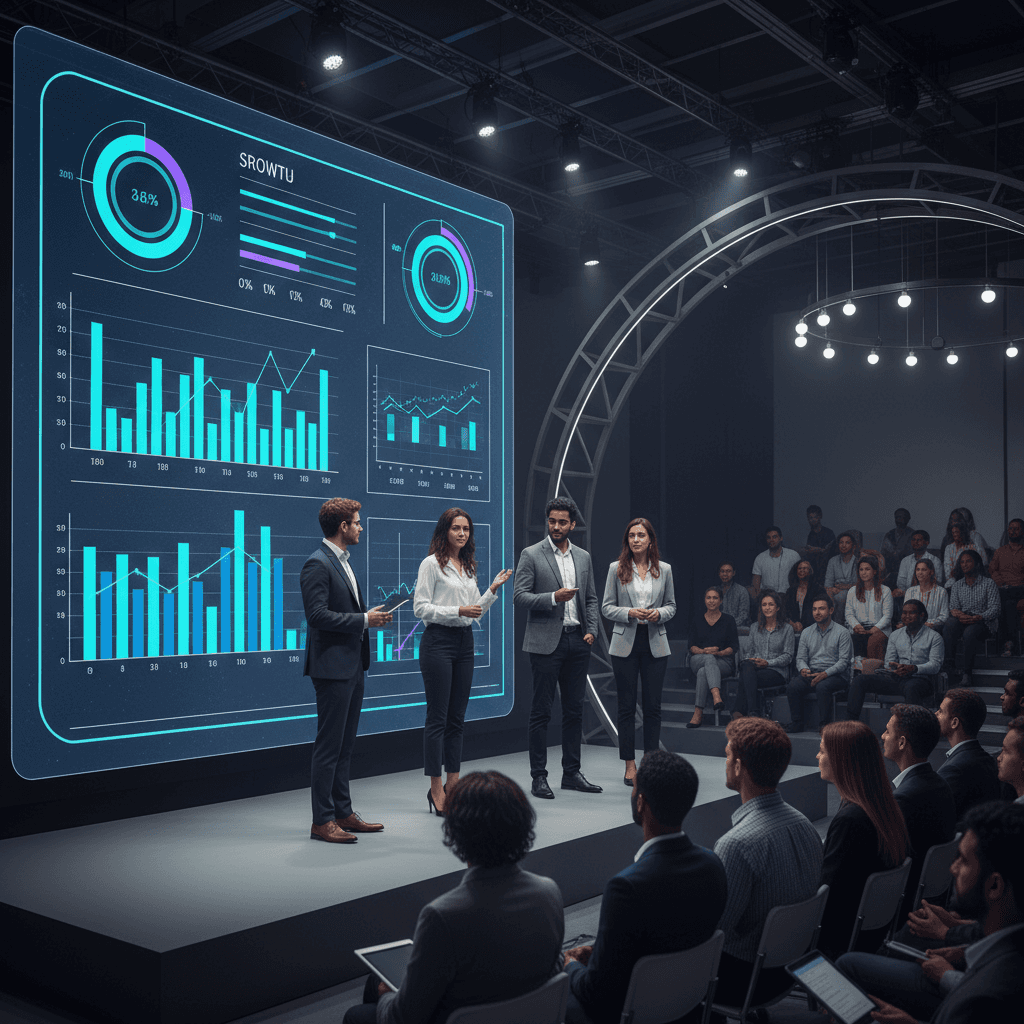 AI startup accelerator demo day with founders presenting AI products to investors