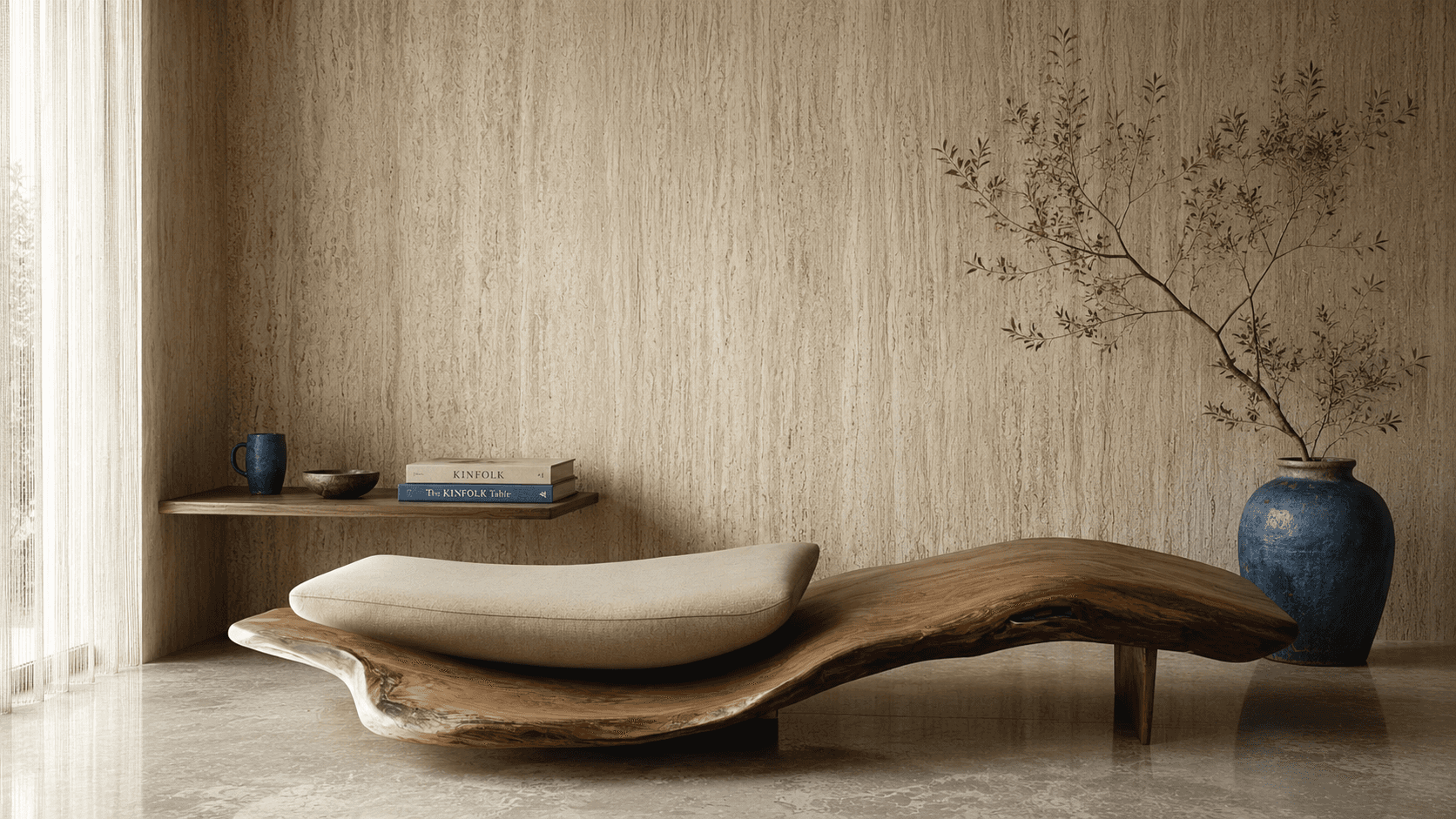 Minimalist zen interior with natural textures