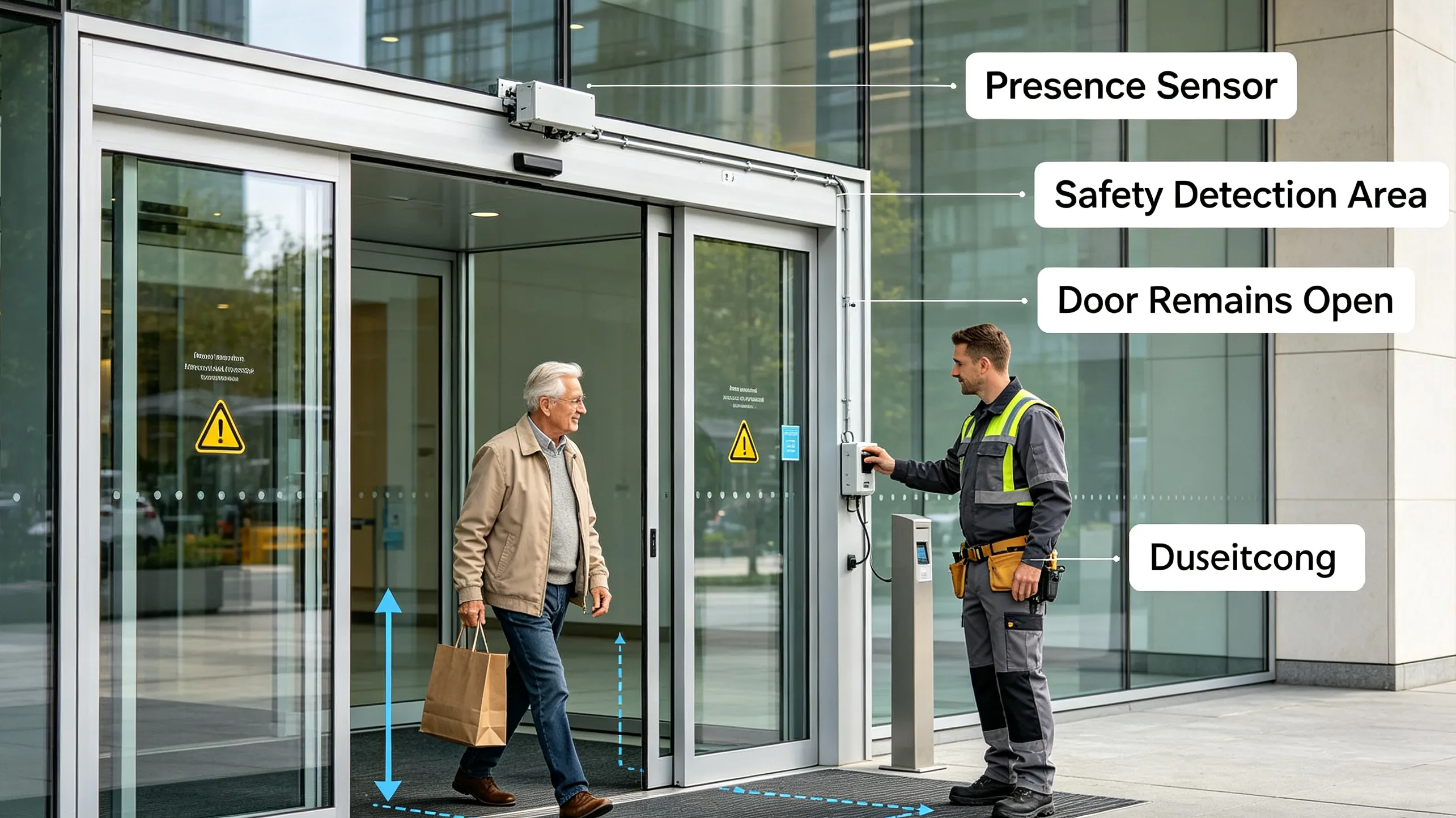 Automatic door presence sensor improving entrance safety