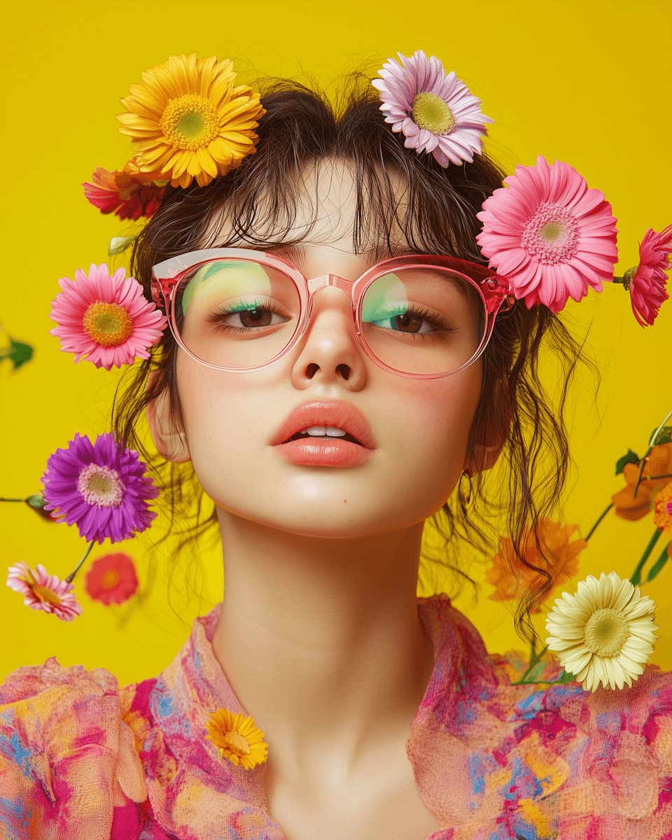 Vibrant Floral Portrait of a light skin woman