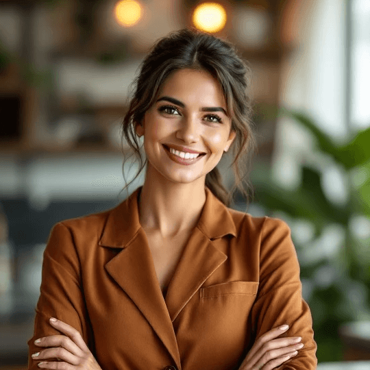 A woman smiling with her arms crossed