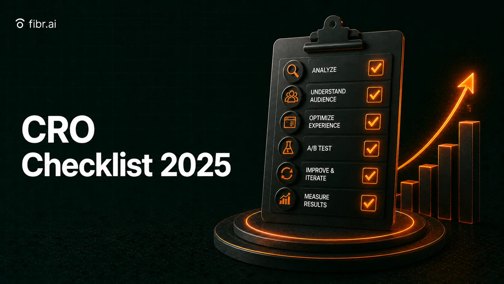CRO checklist 2025 visualization showing a structured set of optimization steps like analysis, testing, and iteration marked complete, leading to improved conversion performance and measurable growth.